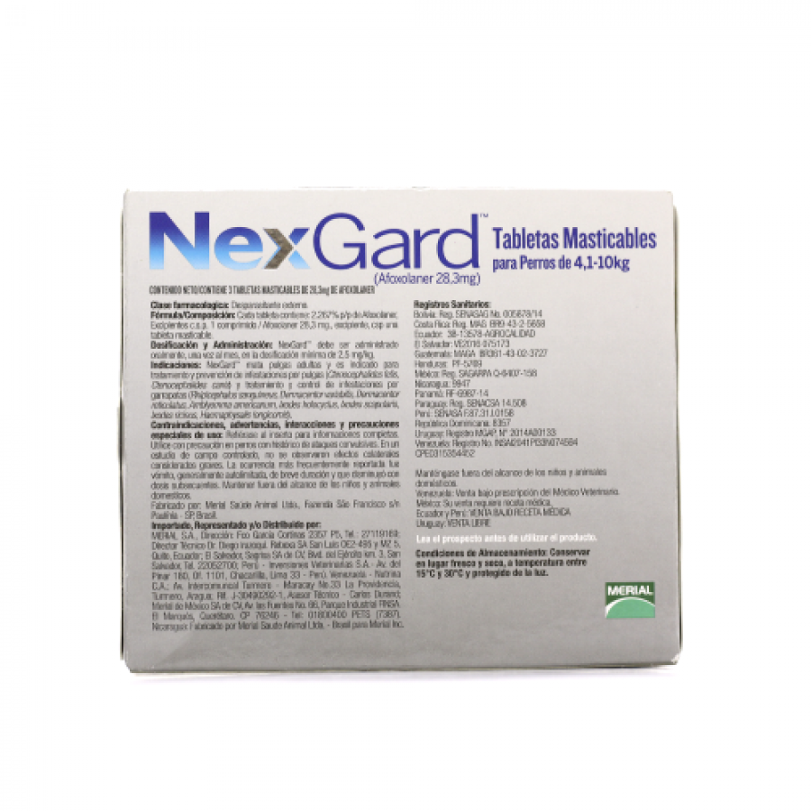 Nexgard 28.3mg (4.1 a 10kg) 3 tabletas